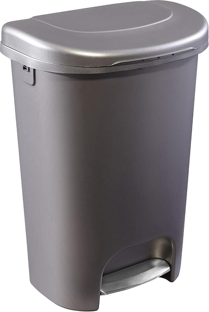 Rubbermaid Classic 13 Gallon Premium Step-On Trash Can with Lid and Stainless-Steel Pedal, Bronze Waste Bin for Kitchen/Home/Garage/Office