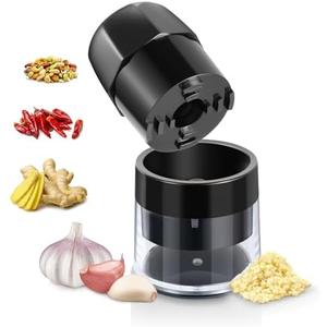UHIYEE Garlic Crusher Press, Easy Twist Garlic Mincer Grinder for Fast Crushing & Chopping, BPA-Free, Dishwasher Safe, Versatile Kitchen Tool Also for Ginger, Herbs, Nuts, and More, Black