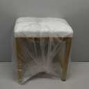 Vanity Stool, Vanity Chair for Makeup Room, Square Linen Small Ottoman Foot Stool with Metal Legs, Modern Makeup Chair for Bedroom, Living Room, Gold & Off White