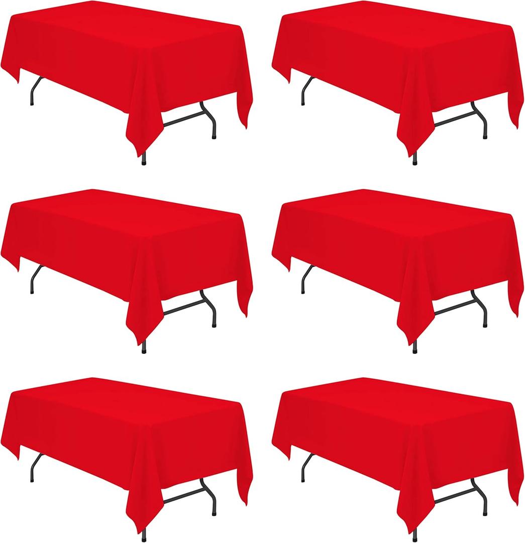 BRILLMAX 6 Pack Red Tablecloths for 6 Foot Rectangle Tables 60 x 102 Inch - 6ft Rectangular Bulk Linen Polyester Fabric Washable Cloth Cover for Wedding Reception Banquet Birthday Party