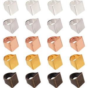 PandaHall 30pcs 5 Colors Brass Ring Blanks Pad Rectangle Ring Pad Adjustable Finger Ring Base for Embellishment Jewelry Making