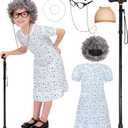 SIZGAROOT Old Lady Costume for Kids Girls 100th Days of School Costume for Girls Halloween Party Dress Up (5-6 Years)