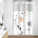 WITHLOC No Hook Shower Curtain with Snap in Liner - Watercolor Floral Shower Curtain - Waterproof Inner Liner, Plants Blue Beige Flowers Cloth Shower Curtains - Machine Washable, 54 x 80