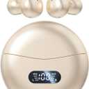 Open Ear Clip Headphones Wireless Earbuds Bluetooth 5.4 Sports Earphones Wireless Charging Case & LED Power Display Waterproof Fitness Headphones for Running (Yellow)