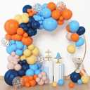 2 x Amandir 153pcs Blue Orange Balloon Garland Arch Kit, Different Sizes 18 12 10 5 inch Navy Blue Yellow Latex Pearlescent Confetti Balloons for Girl Boys Blue Birthday Party Decorations
