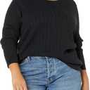 Amazon Essentials Women's Lightweight Long-Sleeve Cable Crewneck Sweater  (Large, Black)