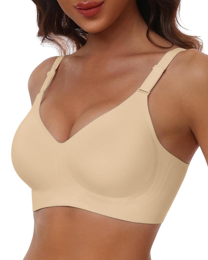 HORISUN No Underwire Seamless Full Coverage Bras for Women Regular & Plus | V Neck,Push Up Support Lift,Wireless,Front-adjustable Straps,Comfortable Bralettes,Back Smoothing,Everyday T-shirt Bra, XXL