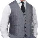 1920s Mens Costume Vest Hat Pocket Watch Accessories Set Adult Party Cosplay (Gray, L)