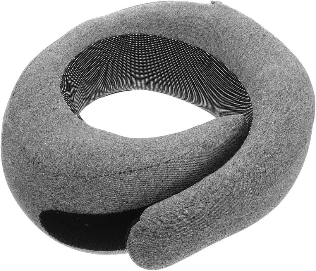 Didiseaon Memory Foam U-Shaped Travel Pillow Round Design Adjustable Closure Comfortable Neck Support for Airplane Car and Office Use Gray Color