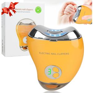 Electric Nail Clipper, 2 in 1 Automatic Nail Trimmer & Nail File, 3 Speeds LCD Digital Display, USB Rechargeable Safety Fingernail Trimmer with Nail Clip Storage for Baby (Yellow)