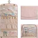BAGSMART Travel Hanging Jewelry Organizer Case Foldable Jewelry Roll with Hanger for Journey Rings, Necklaces, Bracelets, Earrings, Soft Pink