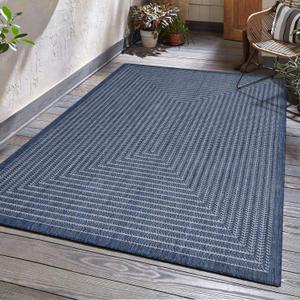 Adiva Rugs Outdoor Indoor Area Rug, Weather Resistant, Easy to Clean, Stain Resistant Floor Mat for Dining Room, Backyard, Deck, Patio (Navy Weiss, 10' x 14')