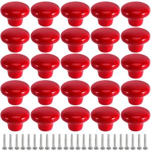 ZOENHOU 30 PCS Red Ceramic Cabinet Knobs, Vintage Ceramic Round Door Knobs with Screws,Pull Door Drawer Handles for Dresser Kitchen Cupboard Bathroom Locker