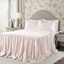 Lush Decor Ticking Stripe Bedspread Queen Size 3 Piece Set Blush - Ruffle Bedding Set Queen Bedspreads - Striped Bedding - Farmhouse & Coquette Decor