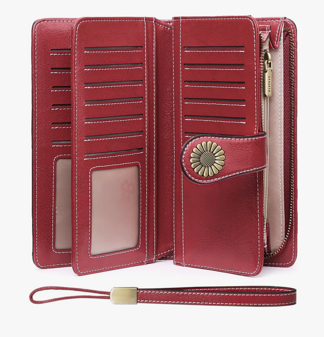 SENDEFN Wallets for Women Leather Credit Card Holder with RFID Blocking Large Capacity Wristlet