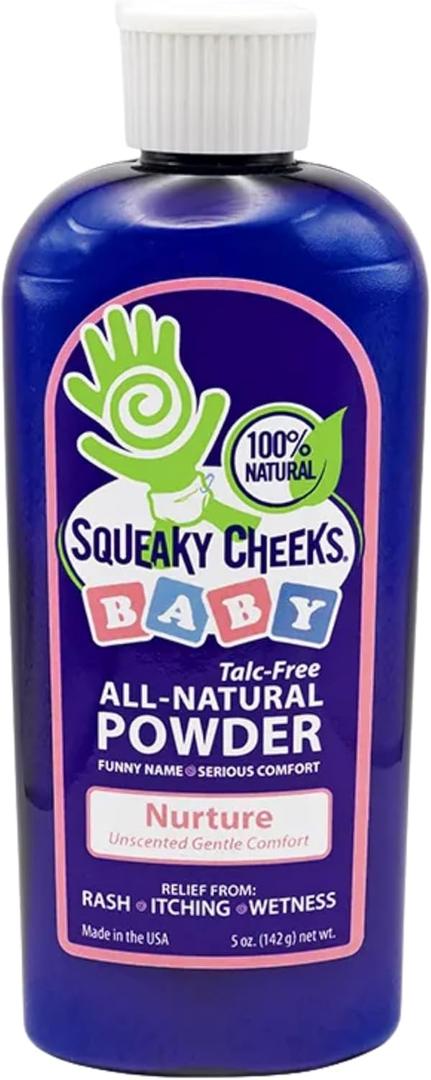 Squeaky Cheeks Baby Powder (5oz) | Organic | Unscented Talc-Free and All Natural Powder | Effective Relief from Rash Wetness and Itching | Also Ideal for Adults