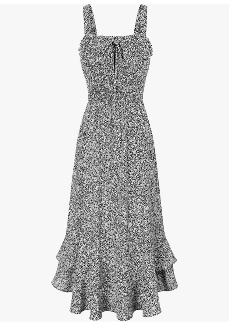 GRACE KARIN Women's 2025 Summer Floral Boho Dress Square Neck Strapped Swing A Line Sundress Beach Long Maxi Outfits, size XL