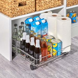 MSR Imports Expandable Rolling Metal Storage Basket-Home and Kitchen Storage Solution,Silver