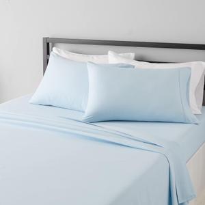 Amazon Basics Breathable, Ultra-Soft, Wrinkle-Resistant Microfiber 4-Piece Bed Sheet Set with 14-Inch Deep Pockets, Machine Washable, Full, Light Blue, Solid