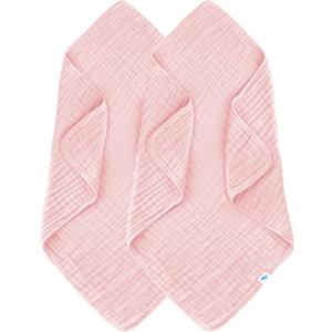 SWEET DOLPHIN Muslin Baby Bath Towels Blanket - 2 Pack 100% Cotton Towel for Babies, Infants, Toddlers - 40x40Inch - Highly Absorbent, Pink