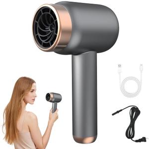 Cordless Hair Dryer for Women with Battery,Rechargeable Blow Dryer, 3 Speed Fast Drying Portable Hair Dryers,Portable Wireless Hair Dryer,Low Nois USB Rechargeable Blow Dryer for Travel(Gray)