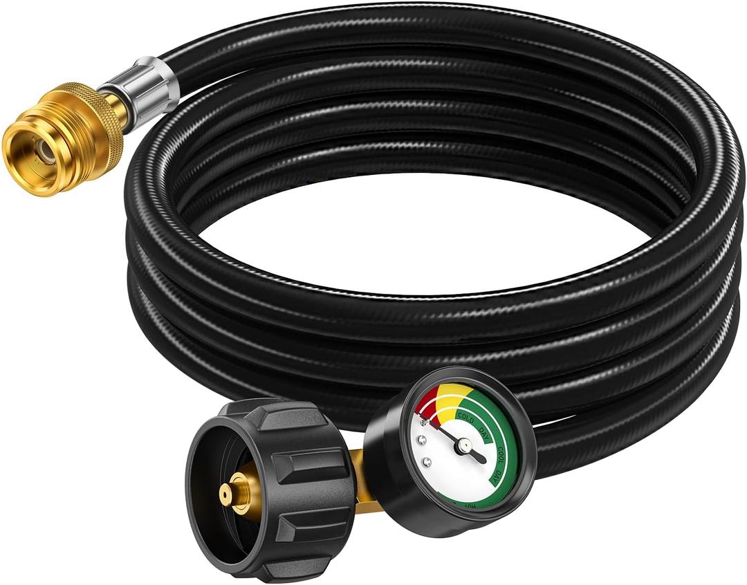 6ft Propane Hose Adapter 1lb to 20lb with Gauge, Propane Adapter Hose 1 lb to 20 lb Converter,5-40lb Propane Tank Hose Adapter forWeber Q Grill/Coleman Stove/Blackstone Griddle/Buddy Heater (6ft Updated)