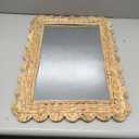 23" x 17" Scalloped Water Hyacinth Wall Mirror Decorative Natural Water Hyacinth Wall Wavy Mirror with Handwoven Frame for Bathroom, Living Room, Entryway Decor