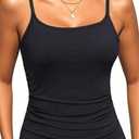 Women's Tankini Top Only Tummy Control Bathing Suits Top U Neck Swimwear Tops No Bottom (XX-Large, Black)
