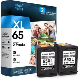 ESTON Black Ink 65XL Ink Cartridges Combo Pack Compatible for Ink 65 High Yield Work with Envy 5055 5000 5070 5052 5014, DeskJet 3772 3755 3722 3752 3700 2600 (2-Pack, 2 Black) (65XL-1)