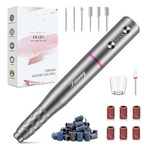 Electric Nail Drill Machine Professional, Rechargeable Cordless Nail File with Bits Kit for Acrylic Gel Dip Nails, Efile Manicure and Pedicure Kit for Home Salon Grinding Polishing Removing, Gray (Grey)