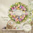 Pastel Easter Wreath for Front Door with Lights, 18 Inch Spring Floral Wreath with Colorful Eggs, Daisy & Eucalyptus Greenery, Farmhouse Easter Door Decor