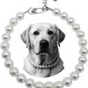 Big Pearl Beaded Dog Collar with Strong Steel Wire Rope, Female Pearl Collars for Large Breed Dogs, White Necklace with Adjustable Chain for Girl Pet, Wedding Jewelry Accessories (15.7"-17.7"(Inner Circumference))