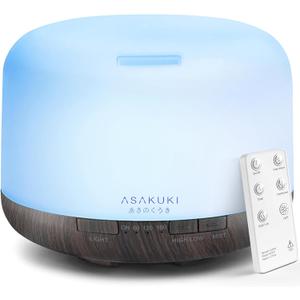 ASAKUKI 500ml Premium, Essential Oil Diffuser with Remote Control, 5 in 1 Ultrasonic Aromatherapy Fragrant Oil Humidifier Vaporizer, Timer and Auto-Off Switch Brown