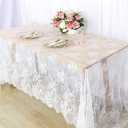 Pardecor 60x120 Inch White Embroidered Lace Tablecloth - Vintage Floral Overlay for Wedding, Bridal Shower, Tea Party & Home Decor, Washable Linen Rectangular Table Cover, 126" x 60"