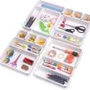 Set of 16 Interlocking Desk Drawer Organizer Tray Dividers Plastic Shallow Narrow Drawers Organizers Separators Storage Bins Container for Kitchen Bathroom Makeup Office Vanity Bedroom Dresser White