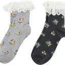 Funcat Women's Lace Ruffle Frilly Colorful Floral Cotton Casual Novelty Ankle Socks 4/5/6 Pairs