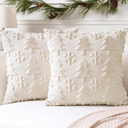 Set of 2 Xmas Soft Plush Short Wool Velvet Decorative Throw Pillow Covers Square Luxury Style Cushion Case Pillow Shell for Sofa Bedroom Tree and Snowflake Cream Beige, 20x20 Inch