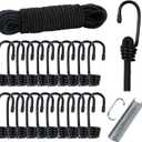 Bungee Cord Hook Kit - 5/16" x 66ft Rope, 20 Metal Hooks, 50 Hog Rings | Heavy Duty Elastic Shock Cord