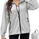 PITINAN Lightweight Rain Jacket Women Packable Wind Breaker Light Rain Jacket Women Waterproof Travel Raincoat (S, Grey)
