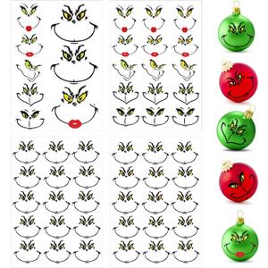 4Pack 53 Pcs Christmas Face Stickers for Crafts Ornaments Large 5 Inch Small 3 Inch Vinyl Faces Eyes Pitcher Transparent Decals for Glass Drinking Cups Wood Decorations Balls Party Supplies (Face53)