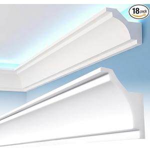 Pushglossy 18pc 47.2"(Total 70.9ft) Ceiling Crown Molding with LED Duct Kit