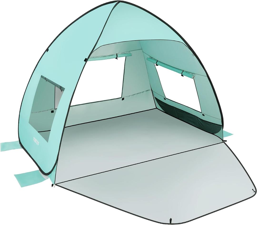 TOBTOS UPF 50+ Pop Up Beach Tent, Easy Set Up Beach Umbrella, Sun Shelter for 2-3 People UV Protection Portable Sunshade, Baby Canopy Cabana, Lightweight with Carry Bag, 78"L x 59"W x 53"H