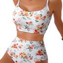 Herseas 2 Piece High Waisted Bikini Set for Women 2026 Spaghetti Straps Swim Top with Reversible Bottom Bathing Suit 2XL