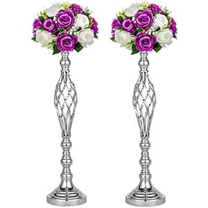 Wedding Centerpieces for Reception Tables, Twist Candleholder Stands, Wedding Flower Arrangement Vases, Metal Centerpieces for Wedding Road-Leading Home Decor (2 x Silver, 23.23"(59cm))