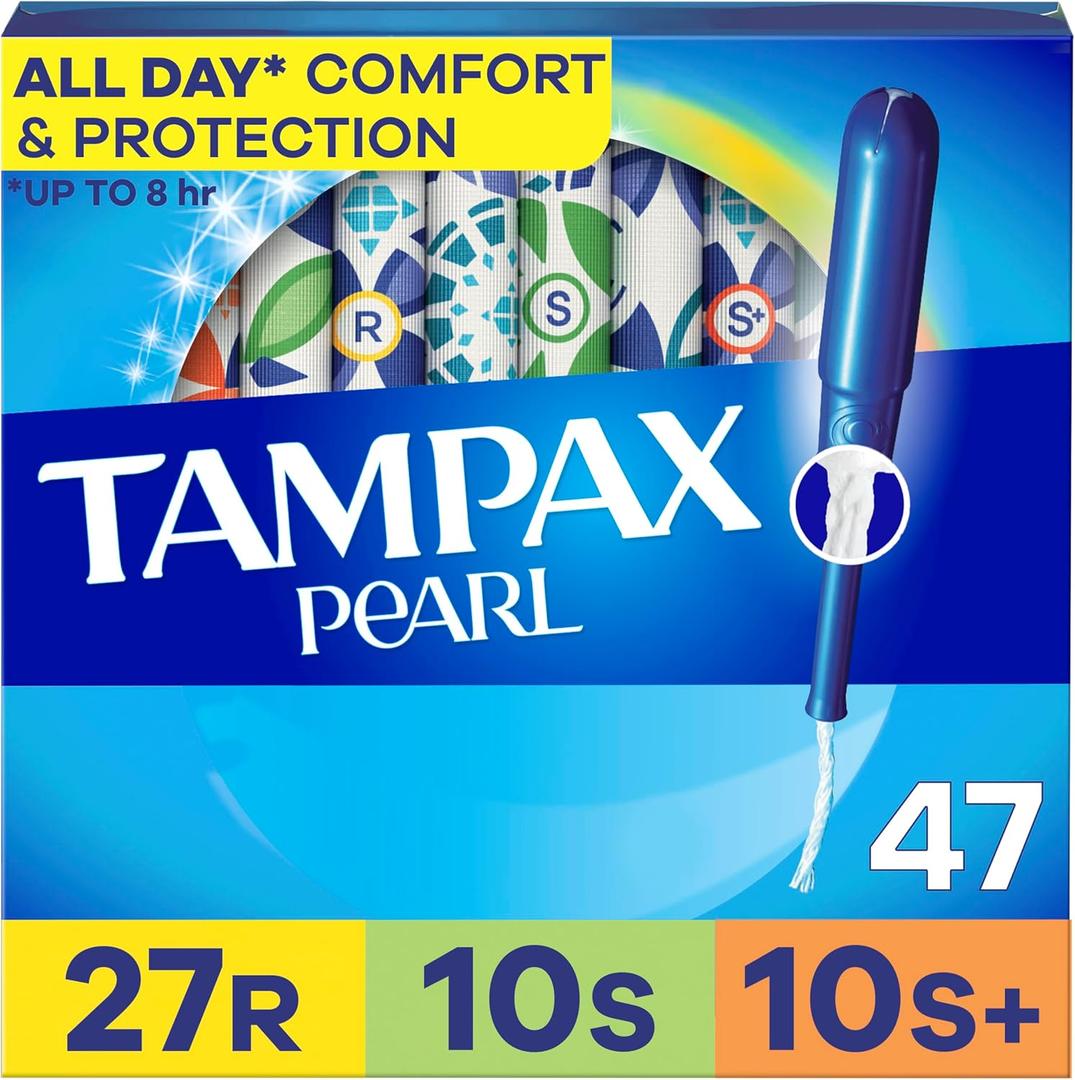 Tampax Pearl Tampons Multipack, with LeakGuard Braid, Regular/Super/Super Plus Absorbency, Unscented, 47 Count