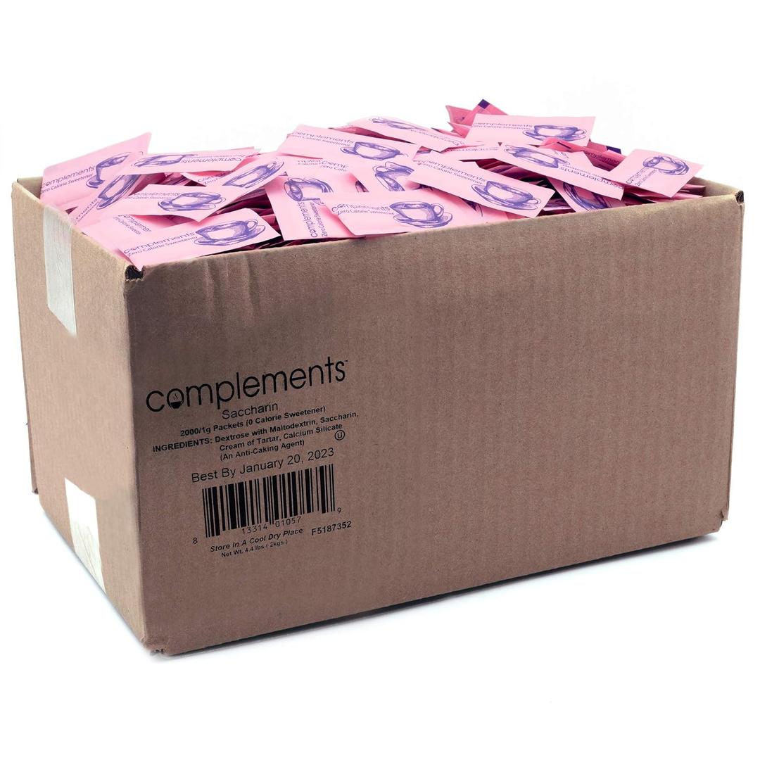 Complements Zero Calorie Saccharin Pink Sweetener Packets, 2000 Count (EXP 02/10/29)