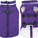Mklhgty Large Dog Coat with Harness Built-in, Waterproof Reflective Fleece Lined - Warm Windproof Winter Jacket with Back Zipper, Cold Weather Snow Dog Coats - Purple - XL