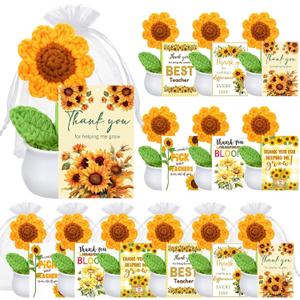 Jerify 12 Pcs Crochet Sunflower Gifts with Cards, Handmade Appreciation
Knitted Blooms with Cards Bulk for Teacher Women Friend Coworker, End of Year Favors, Table Decor, Handcrafted Yarn Flowers