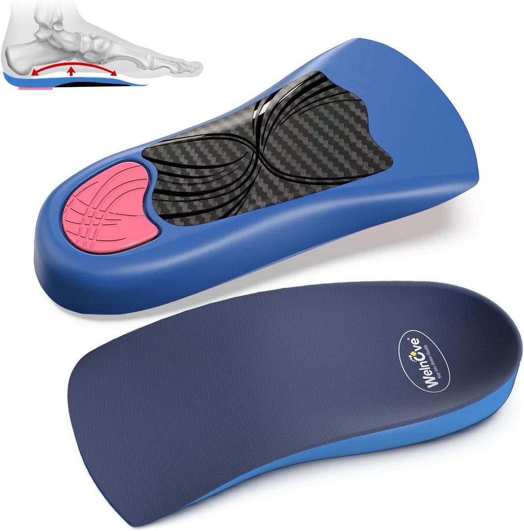 Plantar Fasciitis Heel Inserts Insoles - Welnove Arch Support Anti-Slip Cushions for Foot Heel Pain Relief, Heel Cups Orthotic for Flat Feet, Heel Spur and Achilles Tendinitis, Womens 6-10 (Blue)