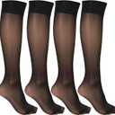 Yolev 4 Pairs Sheer Knee High Stockings for Womenblack Nylon Knee High Socks with Reinforced Toe (One Size)